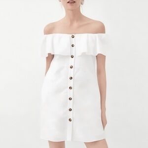 Zara Bardot Ruffled Off-Shoulder Dress in White